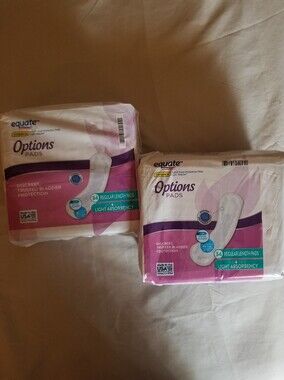 2-Pack Equate Options Light Absorbency Regular Length Pads, 34ct - New